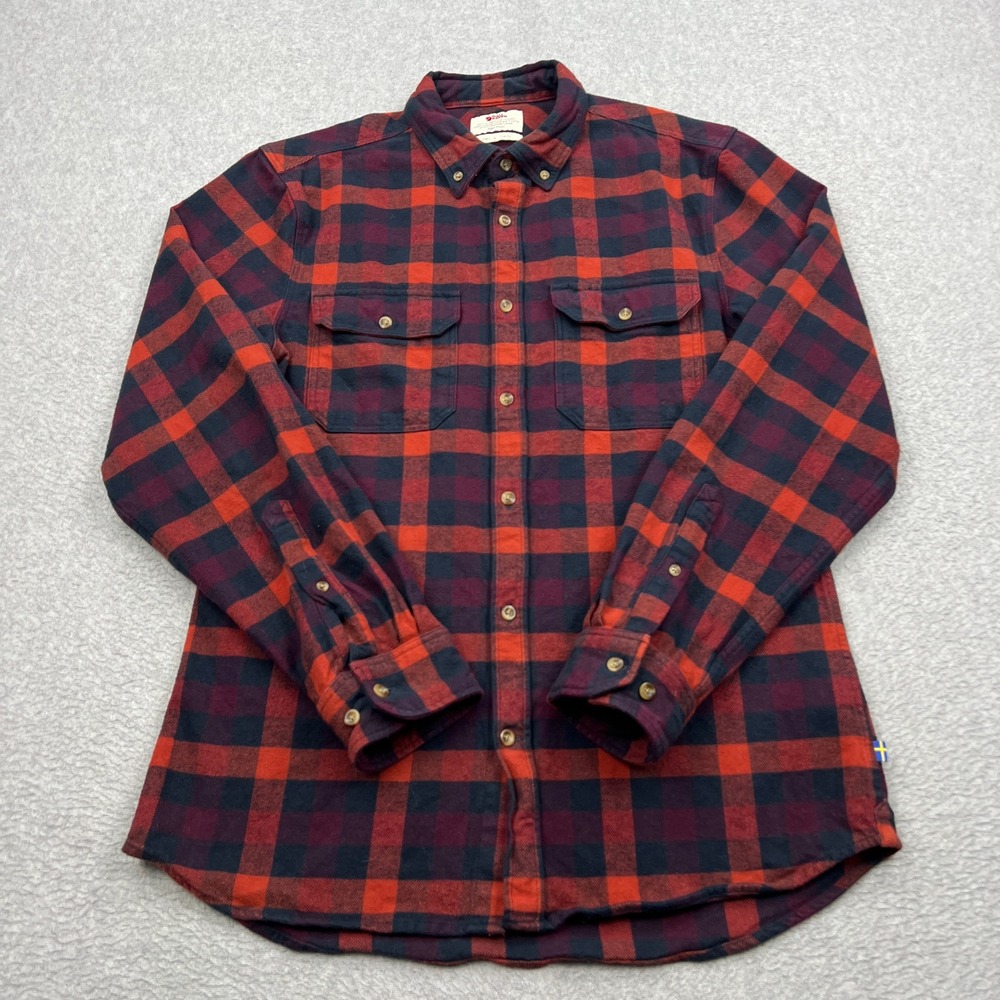 Fjallraven Skog Shirt Mens Large Red Plaid Slim Cotton Flannel Button Up 81353